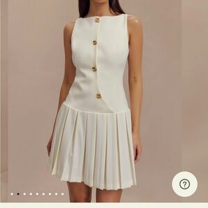 Meshki White and Gold Pleated Sheath Dress